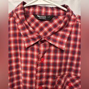 Outdoor Research Seapine Red Plaid Short Sleeve Button Up Shirt Size Large